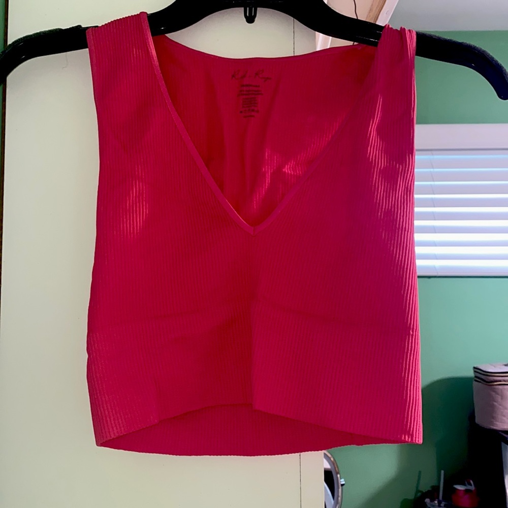 Hot pink v neck cropped tank top
